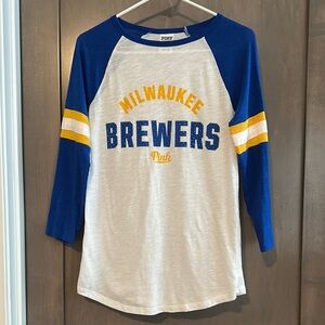 PINK Victoria’s Secret Bling Milwaukee Brewers 3/4 Sleeve Baseball Tee Size XS
